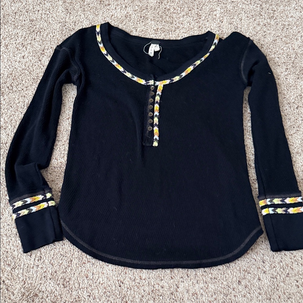 We The Free Black Long Sleeve women’s Shirt with Colorful Trim